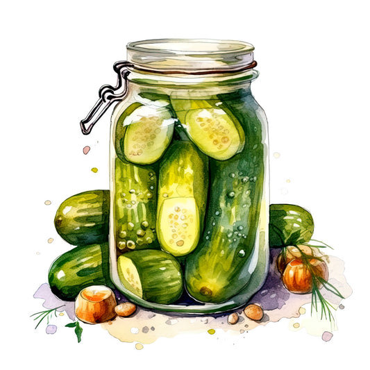 Watercolor Pickles in Jar Fabric Panel 7