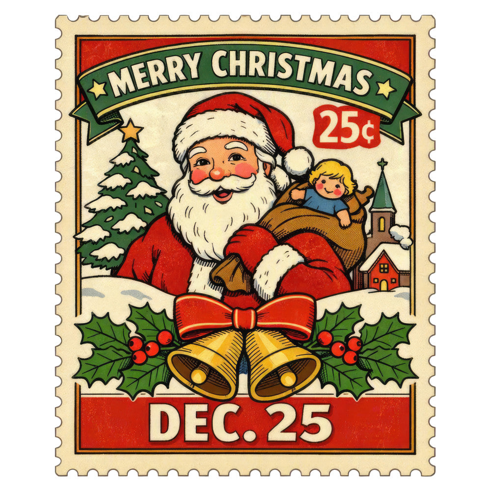merry christmas, santa claus, vintage christmas, holiday, festive, red, forest green, cream, gold, traditional, whimsical, retro, nostalgic, christmas eve, december 25, santa, sleigh, reindeer, child, children, winter, snow, pine tree, evergreen, holly, berries, bells, ribbon, bow, church