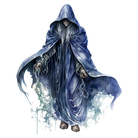 navy blue, dark blue, slate blue, silver gray, pale blue, mystical, fantasy, wizard, sorceress, magical, ethereal, gothic, dark fantasy, hooded figure, flowing robes, cape, cloak, celestial, mysterious, enchanted, spooky, halloween, fantasy character, dark academia, witchy, magical creature, supernatural, dramatic, elegant, moody