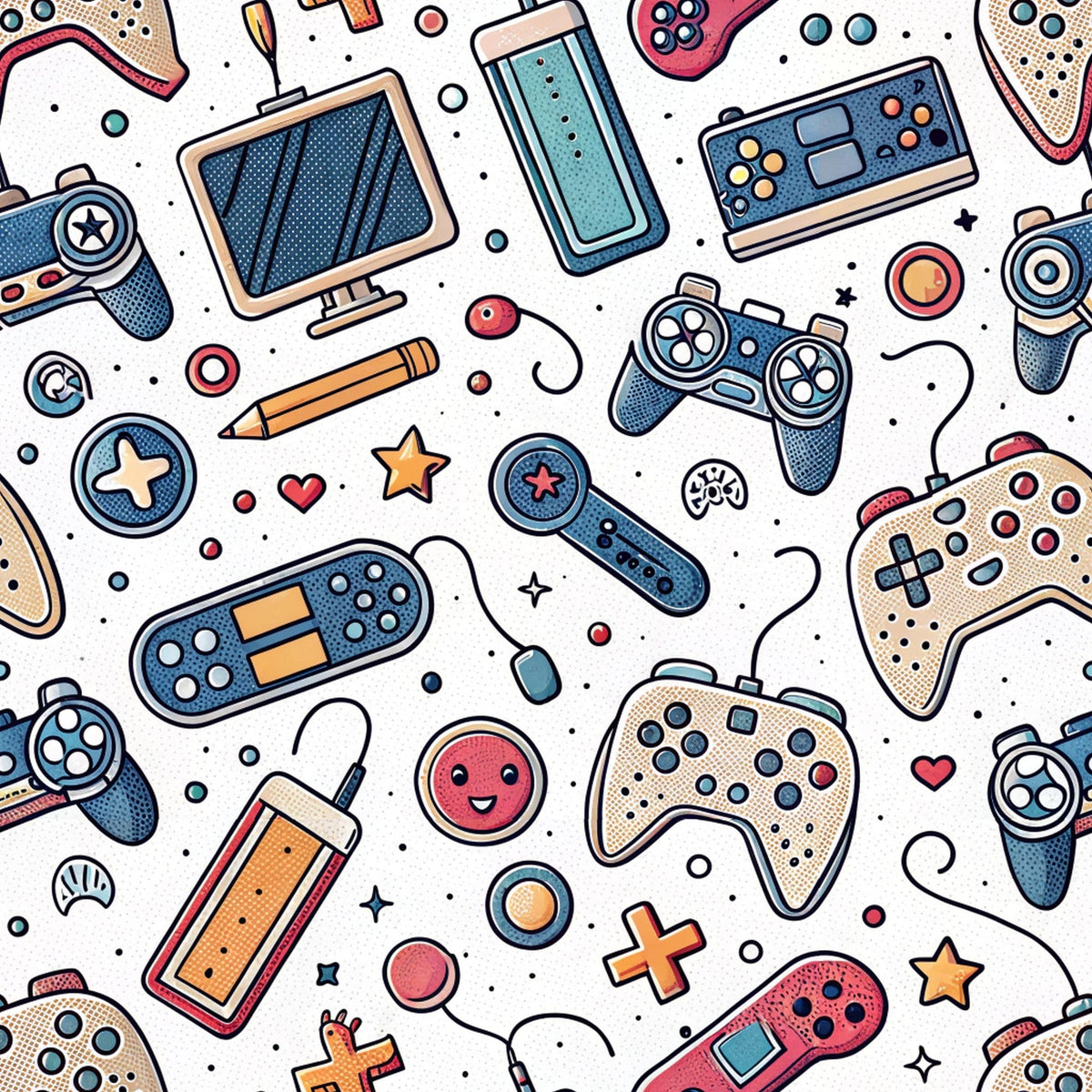 Joystick Doodles Pattern 4 Minky Fabric
