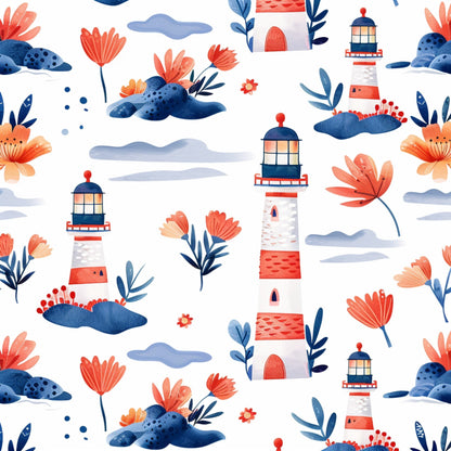 Springtime Lighthouse Scene Pattern 13 Quilting Cotton Fabric