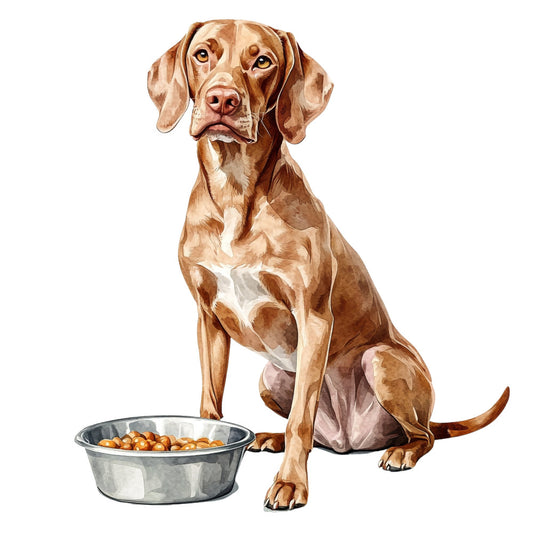 dog, pet, brown dog, tan dog, chocolate brown, cream, white, beige, tan, animal portrait, realistic dog art, sporting dog, hunting dog, dog bowl, food bowl, whimsical, portrait style, pet lover, dog themed, animal illustration, farmhouse style, rustic, dog art, cute dog, sitting dog, pet decor, animal motif