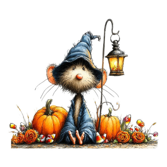 autumn, fall, halloween, wizard, cat, pumpkin, orange, blue, navy blue, black, cream, whimsical, cute, festive, seasonal, harvest, lantern, flowers, roses, candy corn, children's, storybook, magical, enchanted, rustic, countryside, woodland, cozy, cottage core, fall harvest