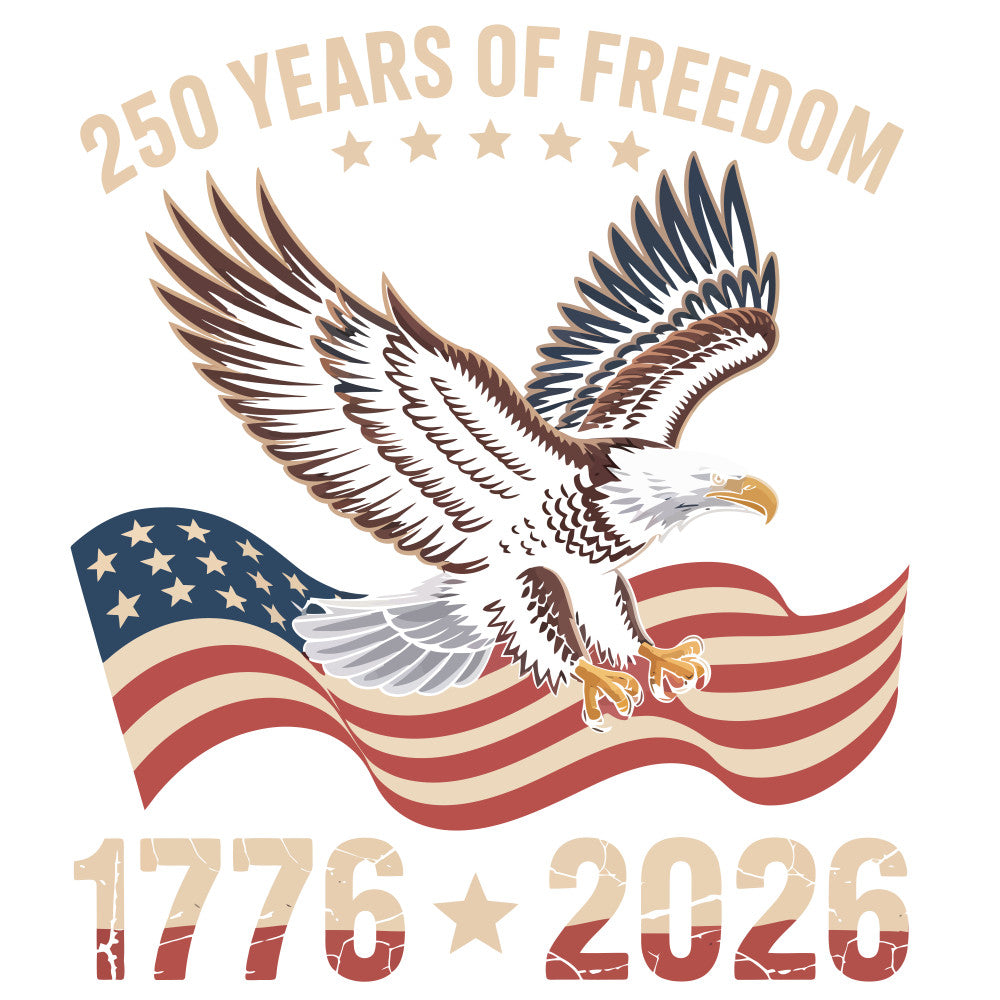 eagle, patriotic, american flag, red stripes, blue canton, white stars, bald eagle, soaring eagle, wings spread, yellow beak, brown feathers, white head, fabric panel, quilting cotton, memorial design, anniversary theme, vintage style, muted tones, beige text, historical commemoration