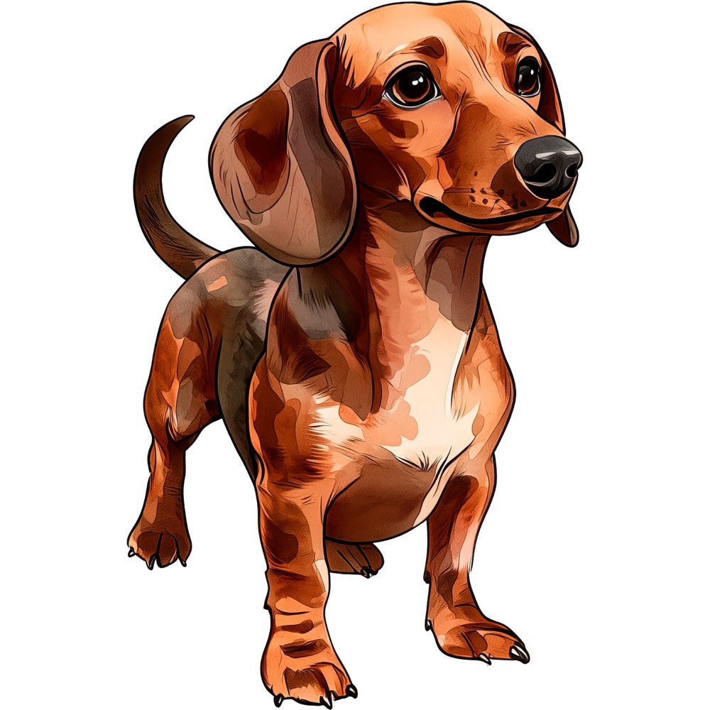 dachshund, dog, puppy, brown, tan, cream, reddish-brown, rust orange, animal print, pet themed, cute, whimsical, playful, children's, baby, nursery, long-haired dog, wiener dog, illustration style, cartoon style, fun, cheerful, animal lovers, kids apparel, pet lovers, home decor, throw pillow, quilt block, character fabric