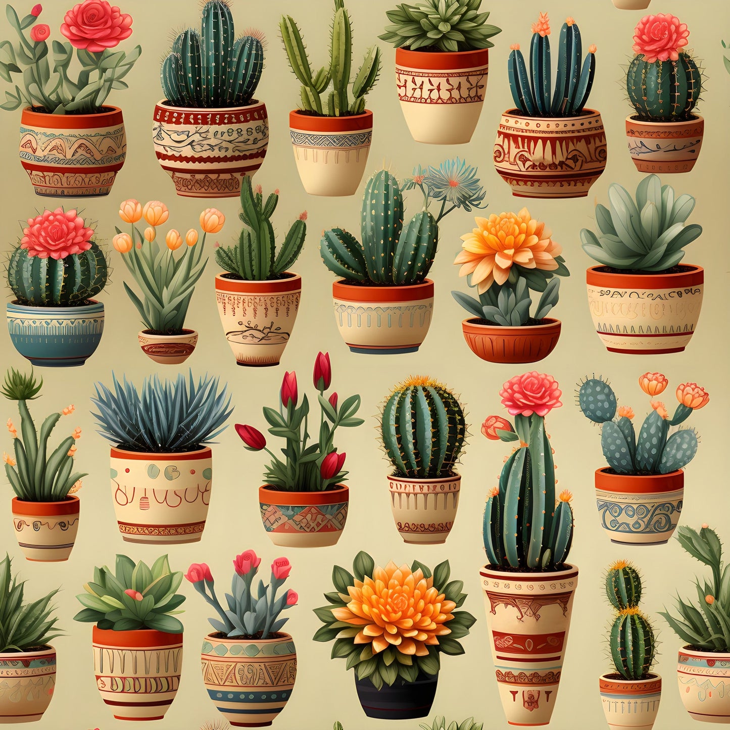 Retro Cactus Pattern 5 Quilting Cotton Fabric