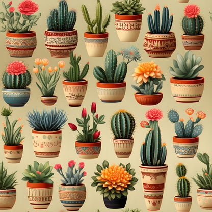 Retro Cactus Pattern 5 Quilting Cotton Fabric