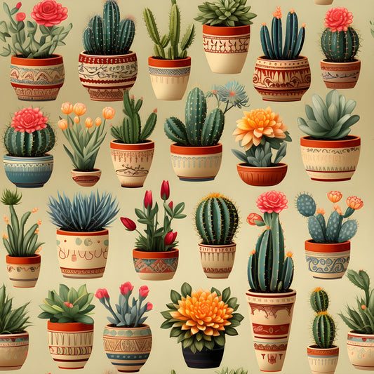 Retro Cactus Pattern 5 Quilting Cotton Fabric