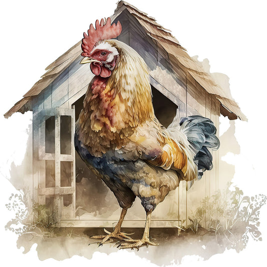 Watercolor Chicken Houses Fabric Panel 1