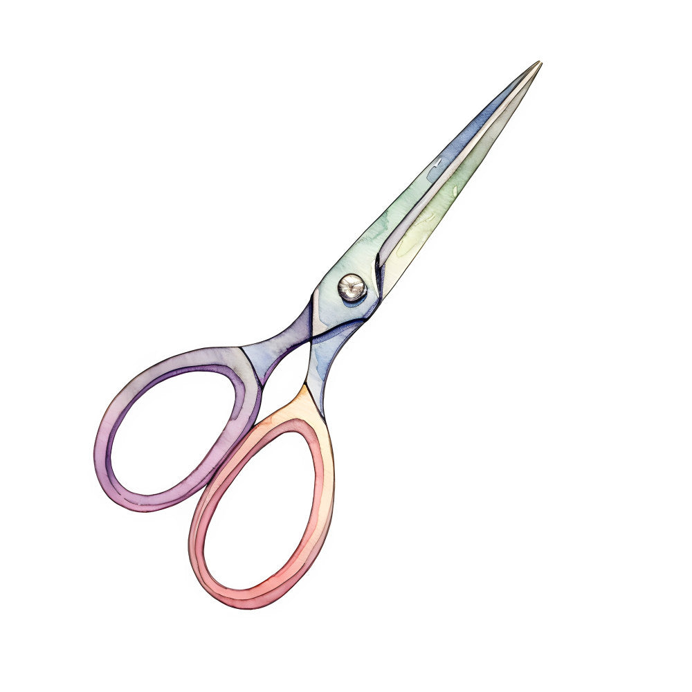 scissors, craft tools, sewing, purple handles, pink handles, blue blades, crafting supplies, sewing notions, decorative scissors, whimsical, elegant, vintage, arts and crafts, hobby, DIY, needle work, thread, embroidery, mauve, dusty rose, coral pink, soft blue, sage green, cream, metallic accents, jeweled detail, crafty theme, maker aesthetic, creative supplies