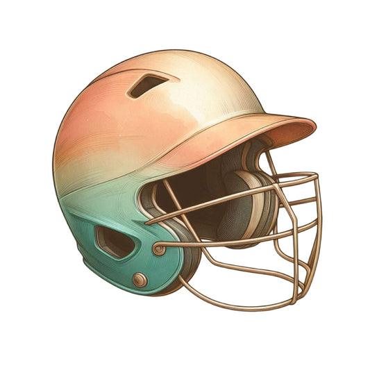 baseball helmet, sports themed, peach, coral pink, sage green, mint green, ombre gradient, watercolor effect, athletic, baseball, sports equipment, boys, men, summer, casual style, modern illustration, realistic design, sports fan, team spirit, baseball season, protective gear, athletic equipment, vintage sports, americana, recreational sports, contemporary style