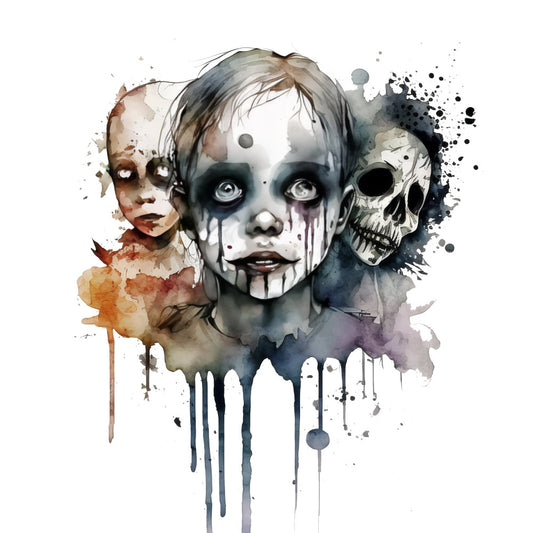 watercolor art, abstract, skull, gothic, dark art, charcoal gray, black, white, cream, muted tones, earth tones, rust orange, burgundy, purple, splatter, drip effect, mixed media, contemporary, edgy, modern, macabre, halloween, spooky, artistic, illustration, grunge, dark aesthetic, alternative style, wall art, home decor