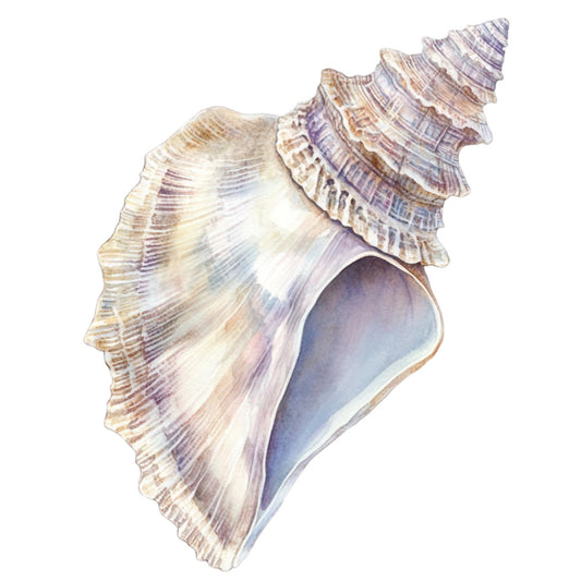 Watercolor Sea Shells Fabric Panel 6 featuring a detailed hand-painted seashell design on premium quilting cotton fabric.