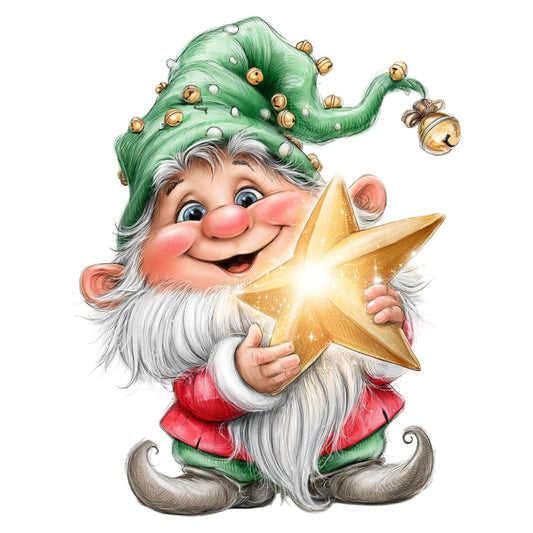 christmas, holiday, gnome, santa, whimsical, festive, green, red, white, gold, jolly, magical, winter, elf, bearded, striped hat, bells, ornaments, star, golden star, playful, traditional, seasonal, table runner, wall hanging, children's, cheerful, vintage, nostalgic, christmas decoration