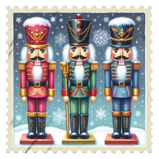 Nutcracker Postage Stamps Fabric Panel 25