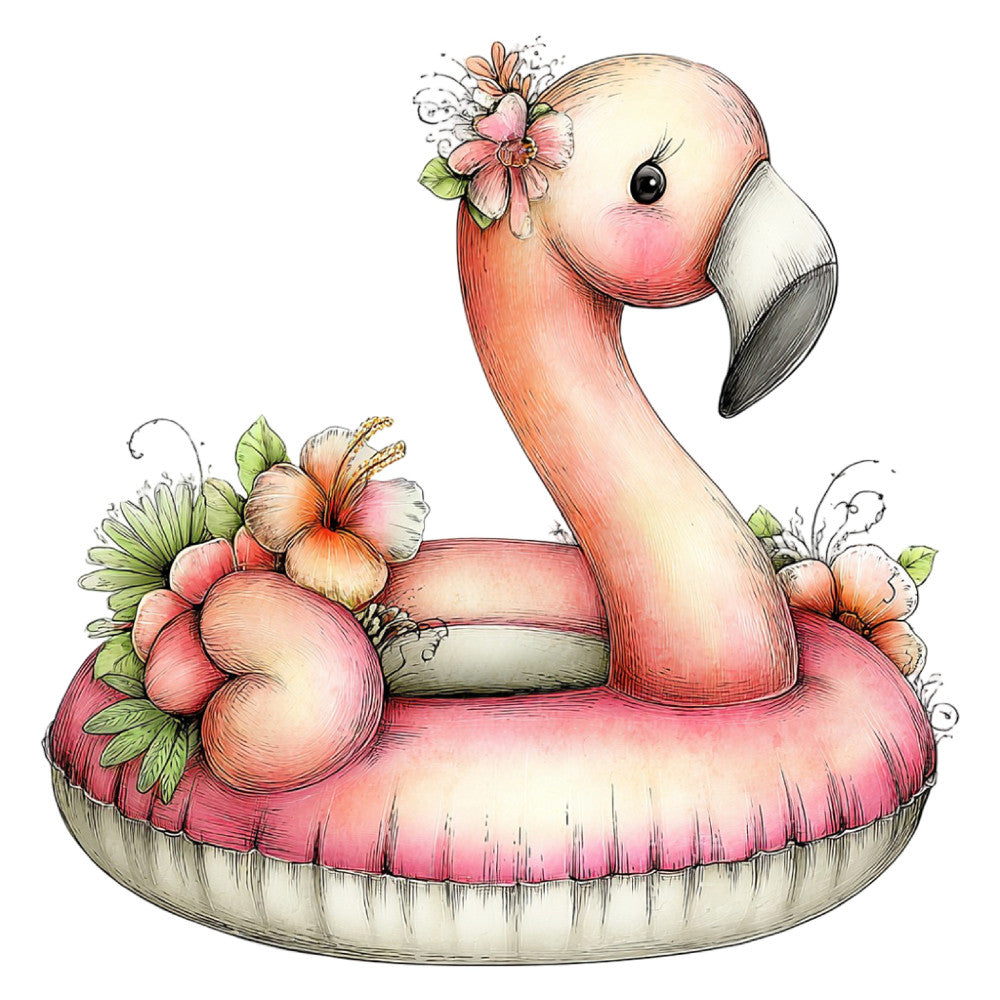 flamingo, coral pink, peachy pink, cream, soft pink, dusty rose, floral, flowers, whimsical, nature, animals, birds, tropical, spring, summer, feminine, sweet, adorable, children's, baby, playful, botanical, florals, leaves, decorative, nursery, wall hanging, girl's room, cute, illustration style