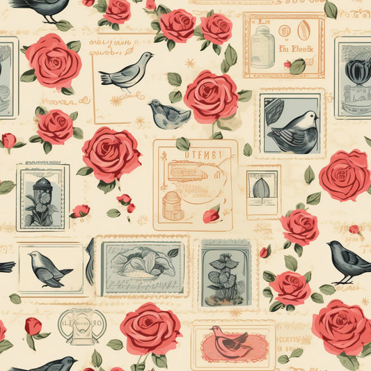 Vintage Love Stamps Pattern 15 Quilting Cotton Fabric