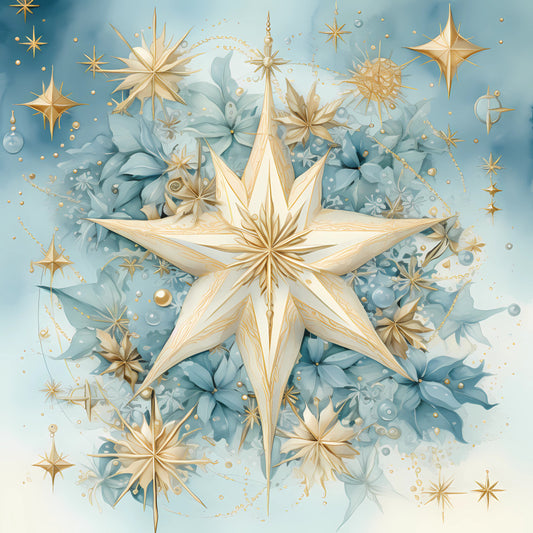 Light Blue and Gold Christmas Fabric Panel 5