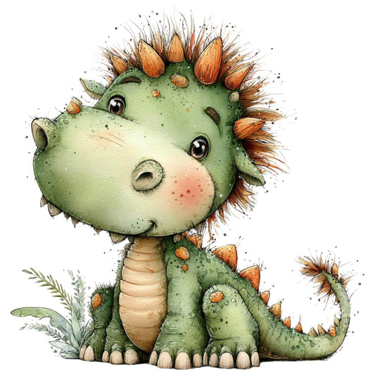 sage green, moss green, cream, tan, beige, coral pink, burnt orange, whimsical, cute, dragon, dinosaur, children's, baby, nursery, fantasy, adorable, illustration, watercolor, nature, magical, playful, kids fabric, storybook, woodland, spotted, textured, charming, gentle, soft, sweet