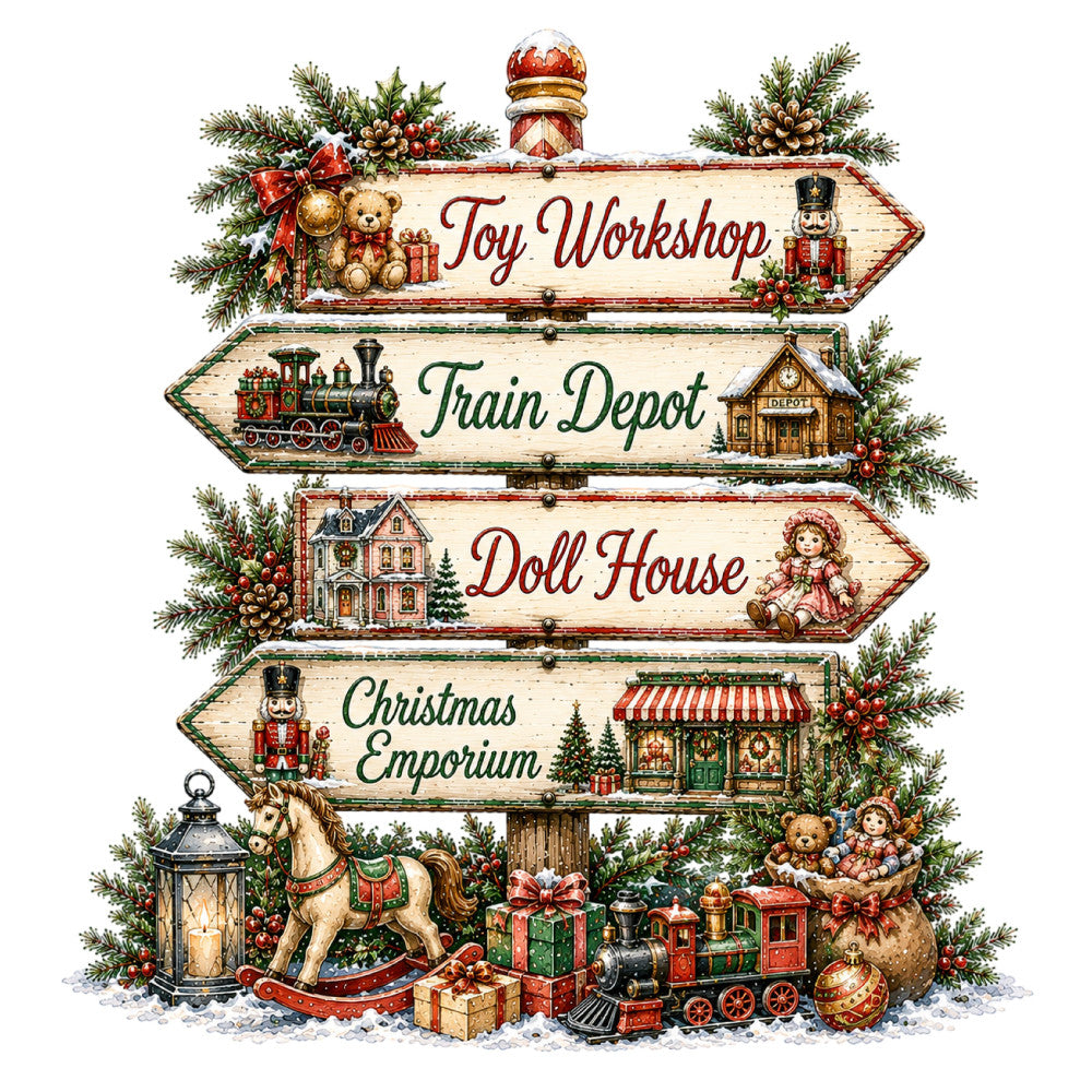 christmas, holiday, vintage, whimsical, nostalgic, nutcracker, toy workshop, train depot, doll house, christmas emporium, cream, red, forest green, gold, brown, directional, novelty, traditional, rustic, elegant, teddy bear, rocking horse, train, wooden toys, lantern, festive, seasonal, winter, christmas village, retro