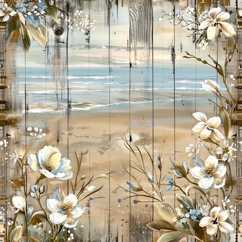 Floral Beach Scenes Fabric Panel 17