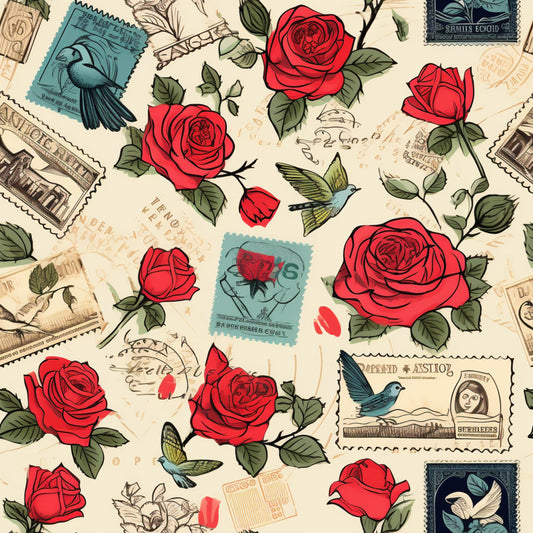 Vintage Love Stamps Pattern 3 Quilting Cotton Fabric