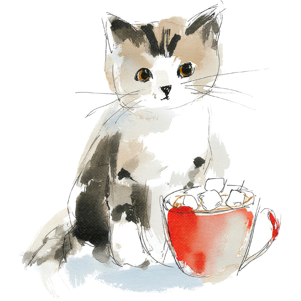 Handdrawn Christmas Cats Fabric Panel 81