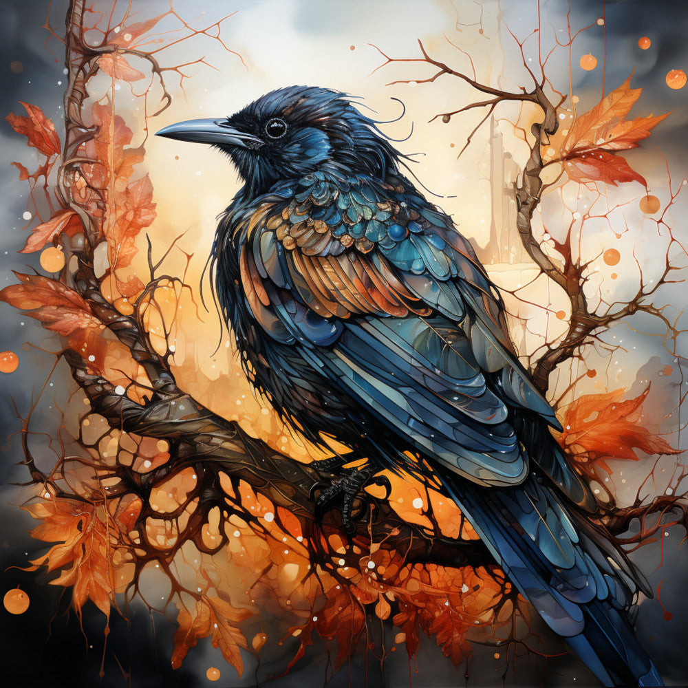 Watercolor Crows Fabric Panel 2