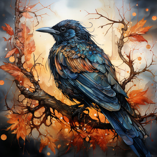 Watercolor Crows Fabric Panel 2