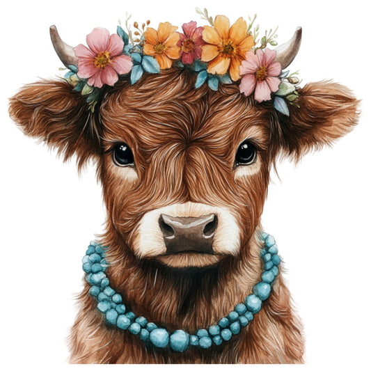 Cute Western Highland Cow Fabric Panel 28