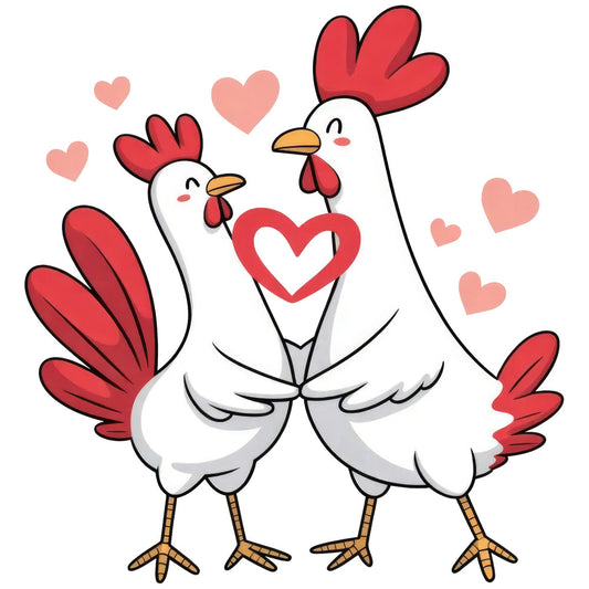 red rooster, white, coral pink, light pink, red and white, farmhouse, whimsical, chickens, roosters, hearts, love, valentine, spring, farm animals, country, cute, playful, folk art, traditional, animal print, bird motif, romantic, cottage core, kitchen, home decor, cheerful, vintage inspired, rustic charm