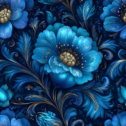 Blue Ornamental Floral Pattern 5 Quilting Cotton Fabric
