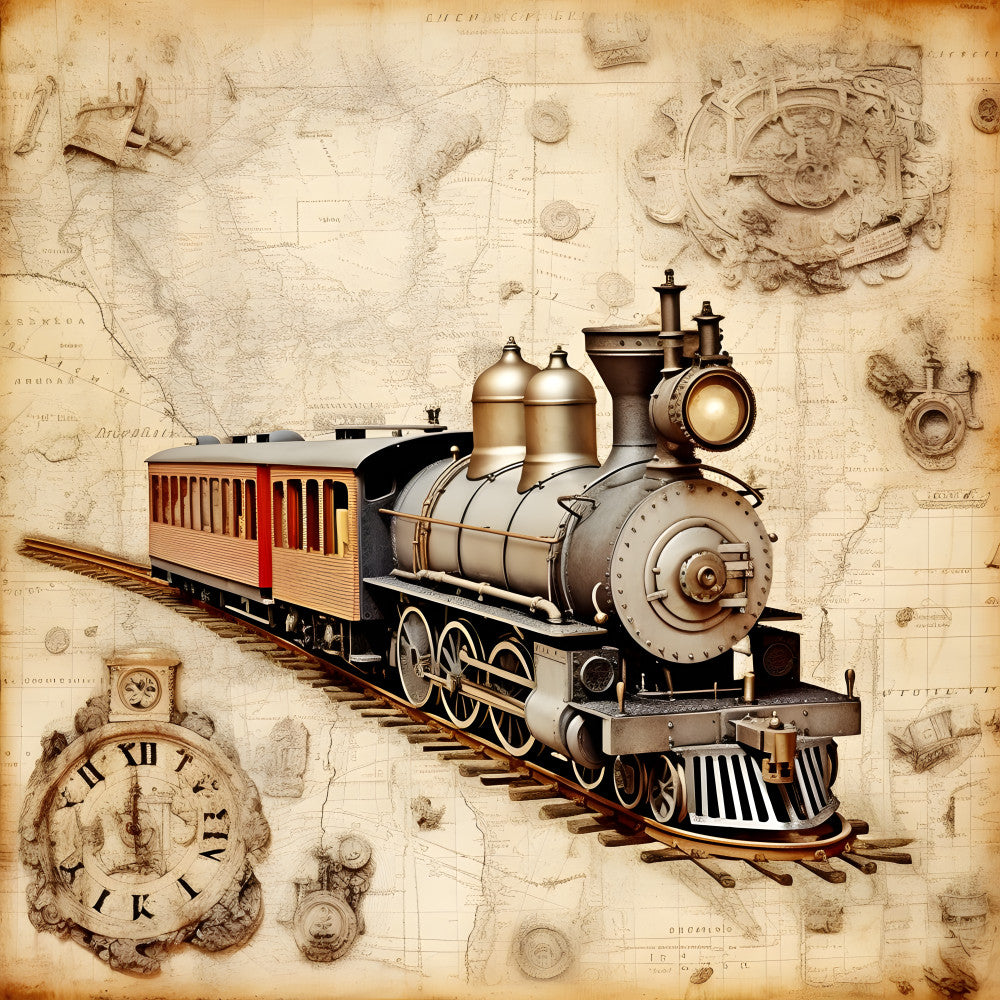Shabby Chic Steampunk Train Fabric Panel 4