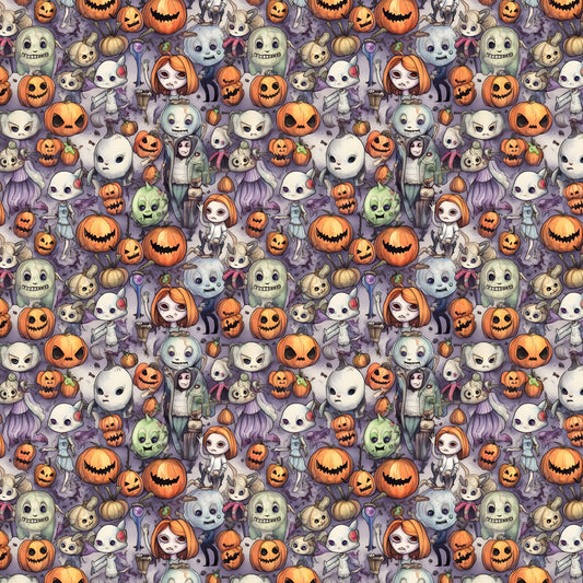 Cartoon Halloween Horror Pattern 1 Quilting Cotton Fabric