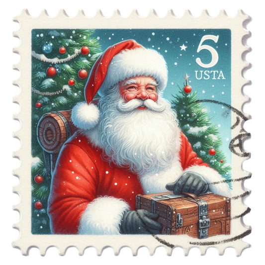 Santa Claus Postage Stamps Fabric Panel 20