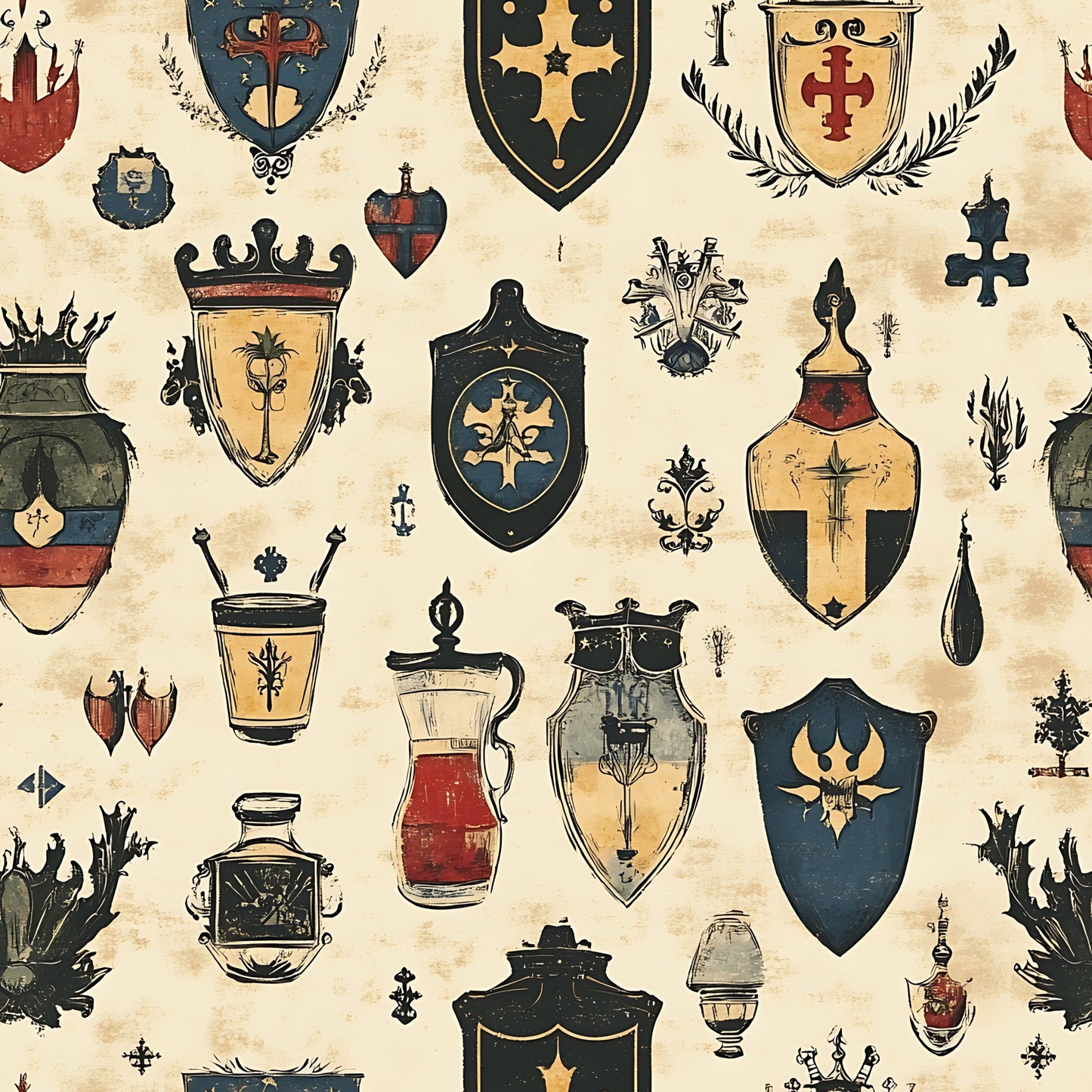 Rustic German Banners and Shields Pattern 11 Quilting Cotton Fabric