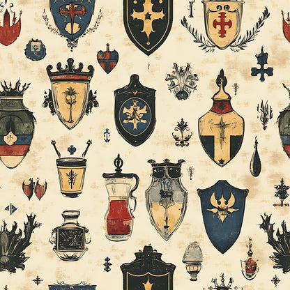 Rustic German Banners and Shields Pattern 11 Quilting Cotton Fabric