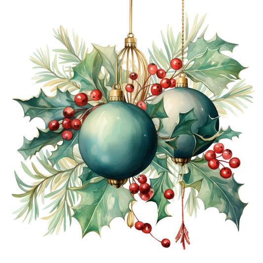 Holly and Baubles Fabric Panel 22
