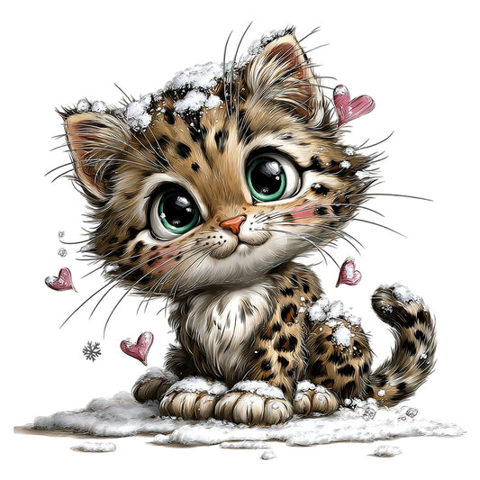 tabby cat, kitten, cute animals, whimsical, winter, snow, sparkles, hearts, pink hearts, brown, cream, white, tan, black, green eyes, playful, holiday, christmas, snow-covered, decorative, children's, baby, animal lover, festive, sparkly, magical, illustration, detailed, charming