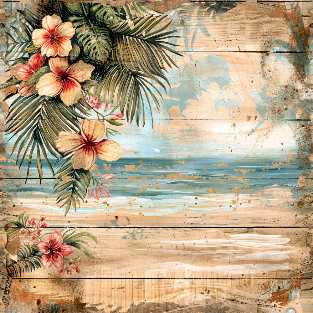 Tropical Beach Scenes Fabric Panel 4