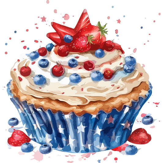 Watercolor 4th of July Fabric Panel 15