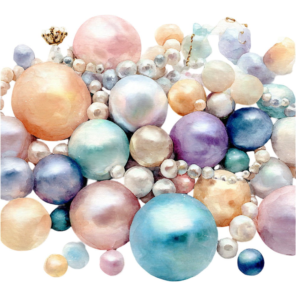 pearl spheres, lustrous balls, iridescent, metallic finish, pastel pink, dusty blue, teal, lavender purple, cream white, champagne gold, pearlescent, shimmering, elegant, luxury, feminine, whimsical, dimensional, modern, abstract, celestial, glamorous, sophisticated, bubble motif, sphere design, precious gem, jewelry inspired, decorative, ornamental