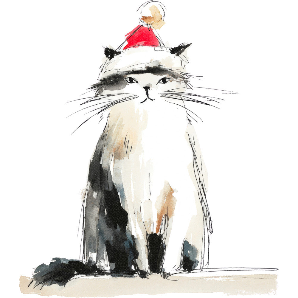 Handdrawn Christmas Cats Fabric Panel 80