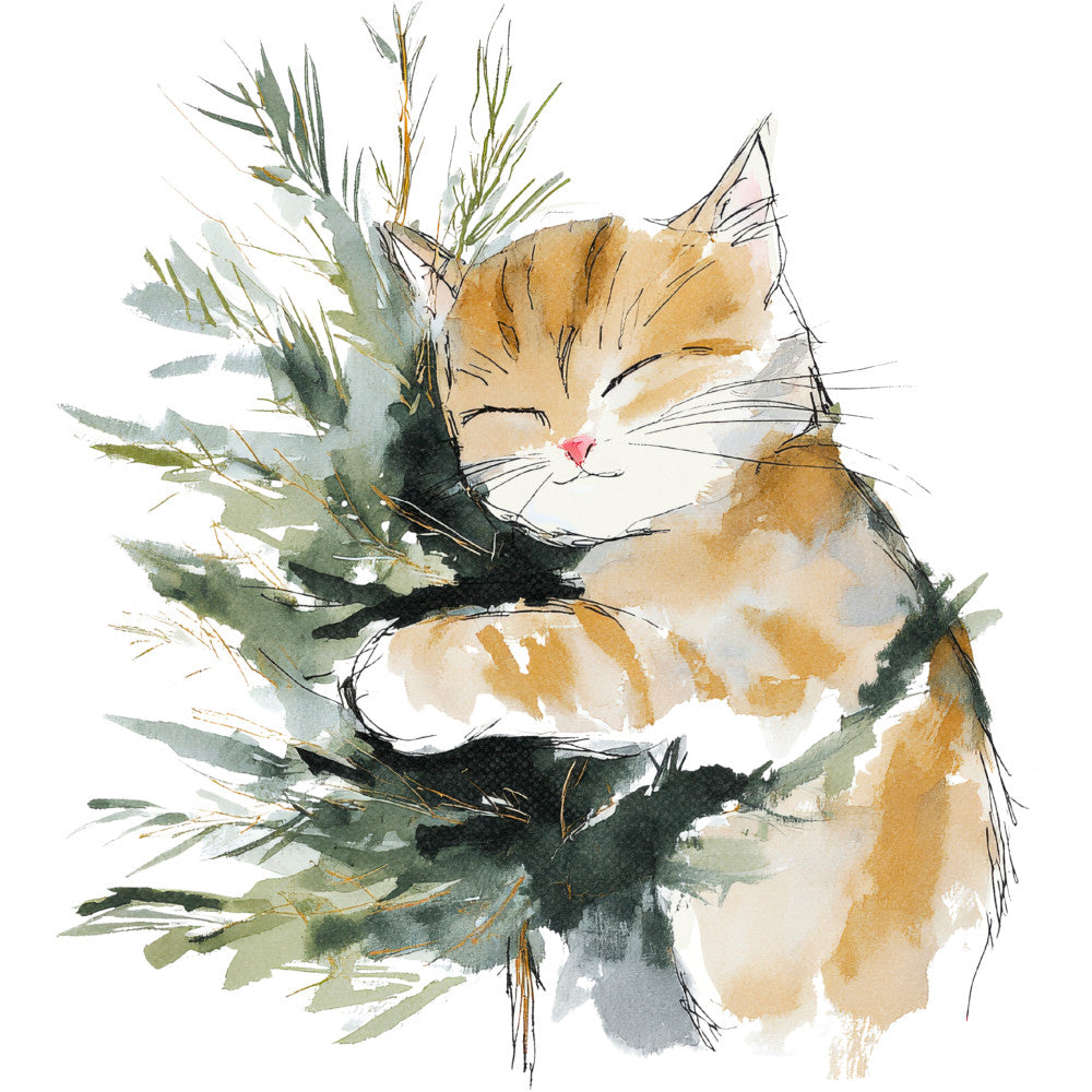 Handdrawn Christmas Cats Fabric Panel 46