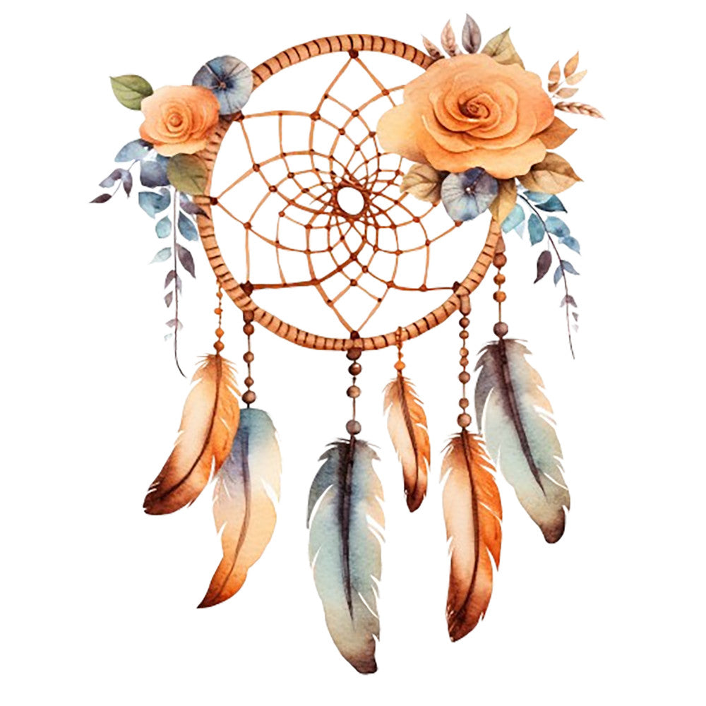 Watercolor Dream Catcher Fabric Panel 12 featuring a detailed watercolor dream catcher with feathers and flowers on premium quilting cotton.