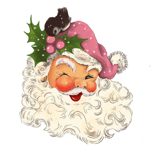 Pink Hat Santas Fabric Panel 2