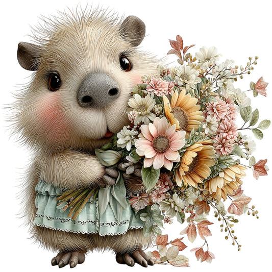 adorable animal, baby quilt, beige, bohemian, botanical, brown, cream, cute character, daisy, delicate lace, dreamy, flower bouquet, floral, gerbera daisy, gentle, golden yellow, hedgehog, nursery, pale pink, pastoral, peach, pink, quaint, rose, rustic, soft, spring, storybook, sweet, tender