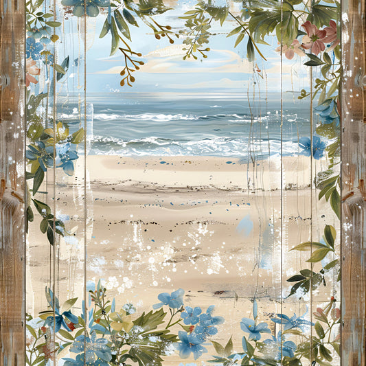 Floral Beach Scenes Fabric Panel 8