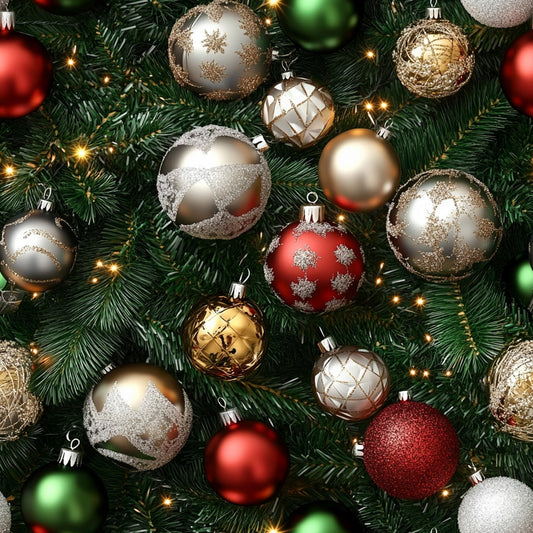 Realistic Christmas Ornaments Pattern 12 Quilting Cotton Fabric