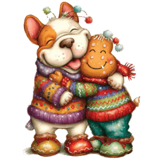 christmas, holiday, whimsical, festive, animals, dogs, gingerbread, cookies, cute, charming, children, kid-friendly, winter, seasonal, red, green, purple, orange, cream, colorful, multi-color, decorative, playful, vintage, traditional, folk art, illustration, novelty, storybook, nursery